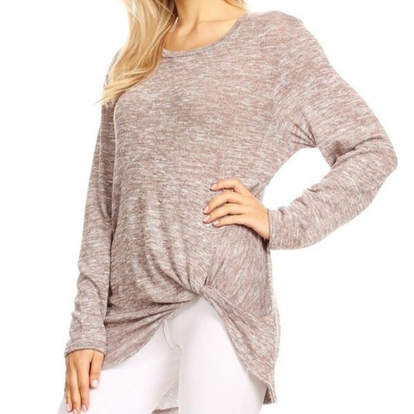Boho Burnout Long Sleeve Twist Knot Sweater Top - Picture 1 of 3